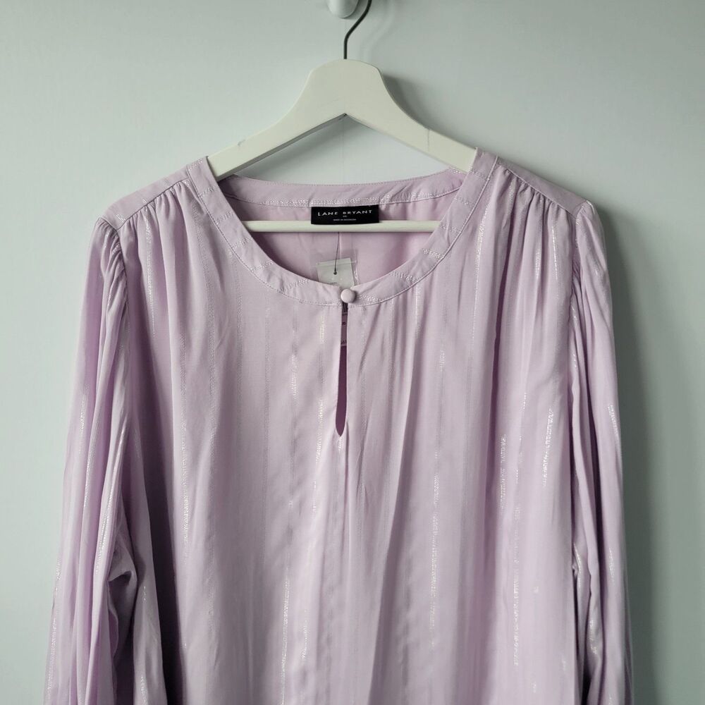 Lane Bryant womens Top sz 20 Purple Metallic Silver Stripe Long Sleeve Keyhole - Picture 3 of 8